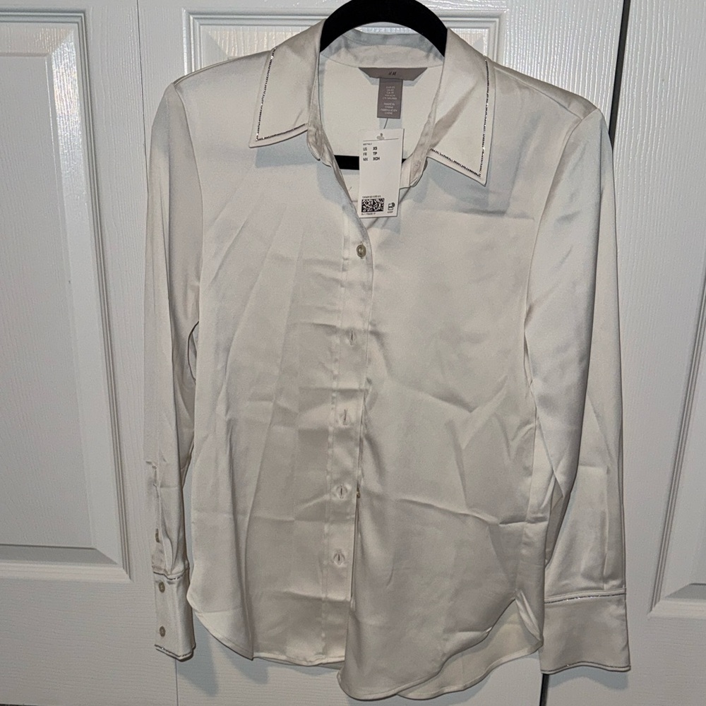 H&M ivory Button-Up Shirt with Rhinestones